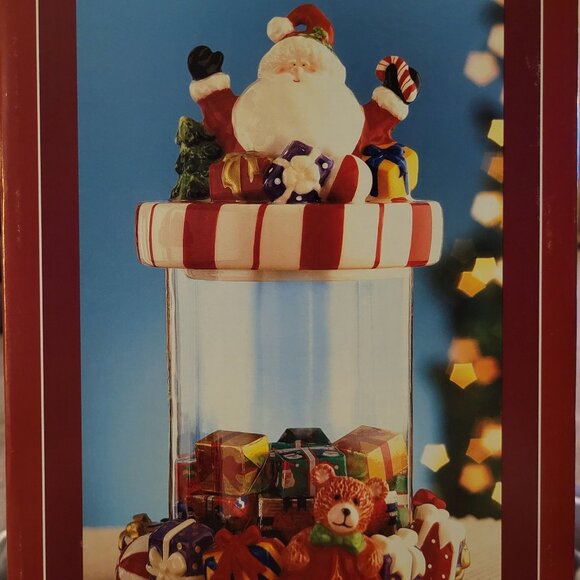 St. Nicholas Square Handpainted Christmas Treat Candy Jar Canister Clear Santa - Picture 5 of 6